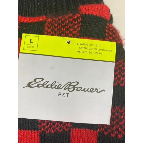 NEW Eddie Bauer Pet Red Black Buffalo Plaid Dog Sweater Size Large Holiday - Picture 3 of 12
